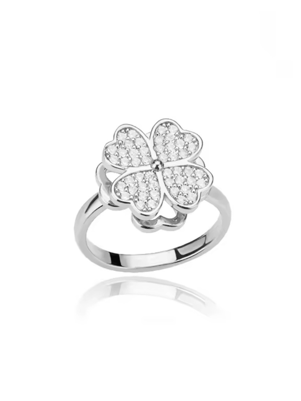 Silver Floral Butterfly Ring with Clear Stones
